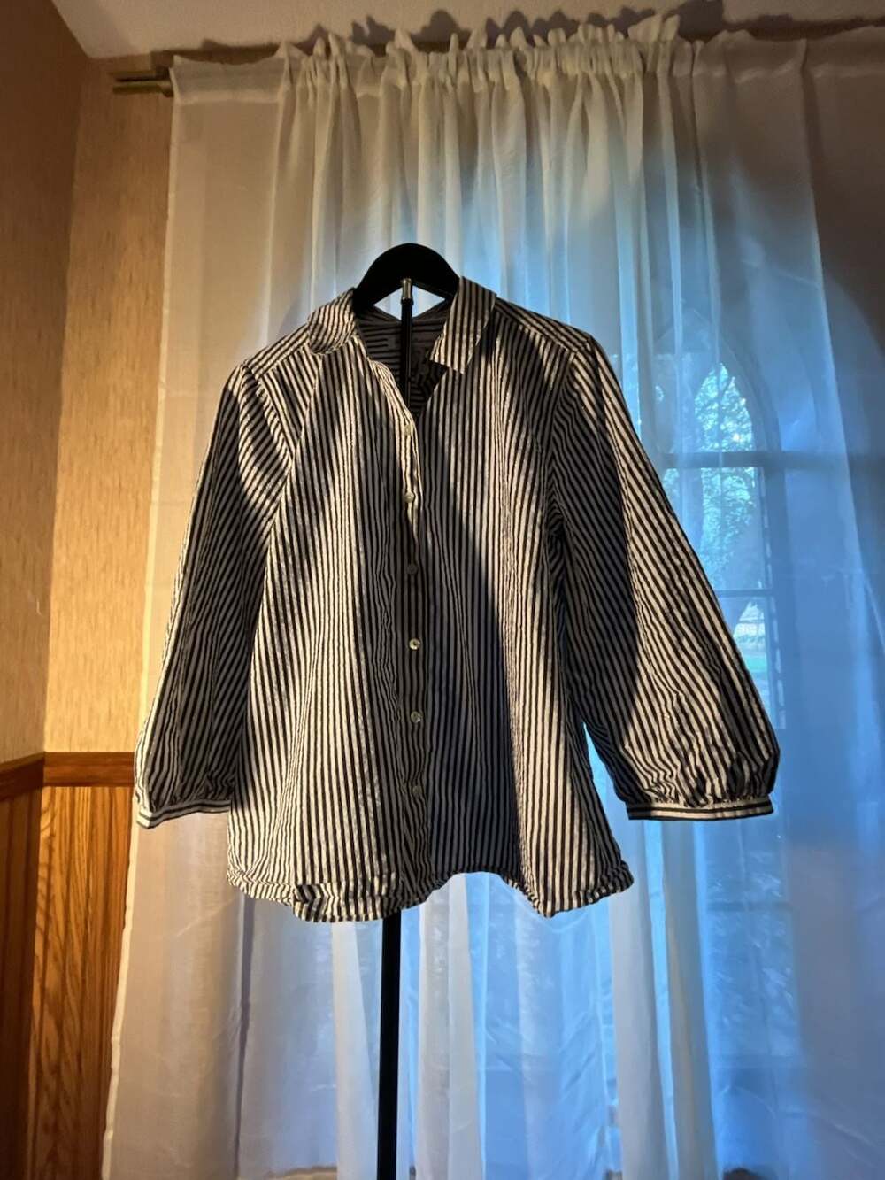 Tommy Bahama Shirt Black White Striped Long Sleeve- with sparkles